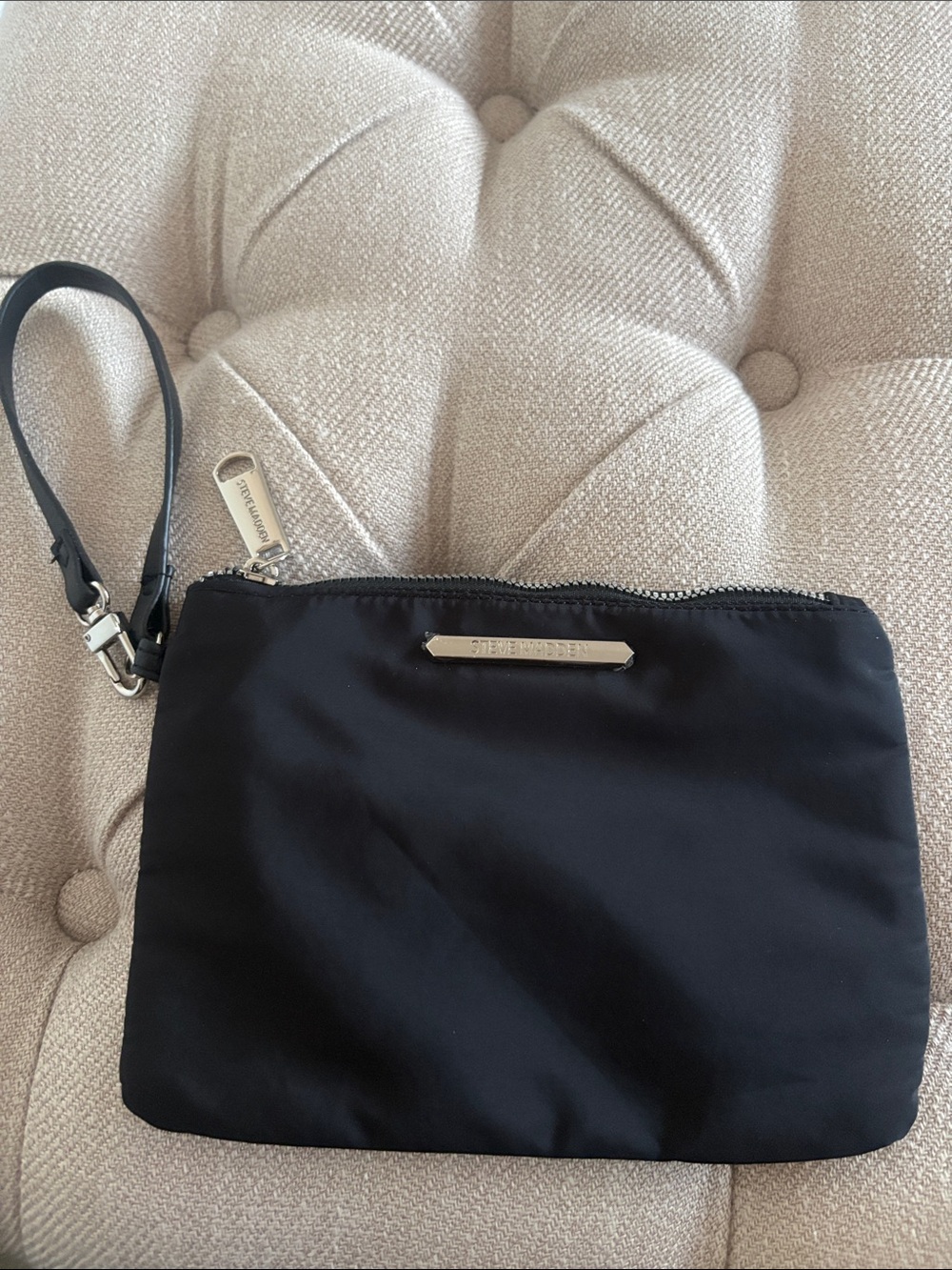 Steve Madden Black Nylon Wristlet Pouch with Silver Accents